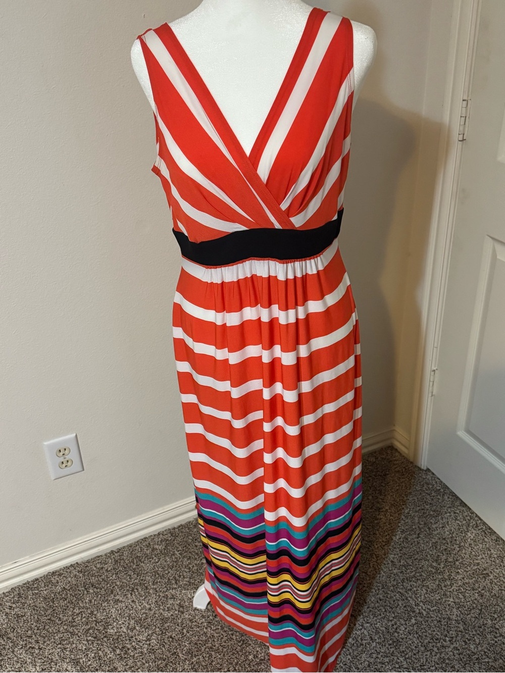 Ronni Nicole Orange strip maxi dress